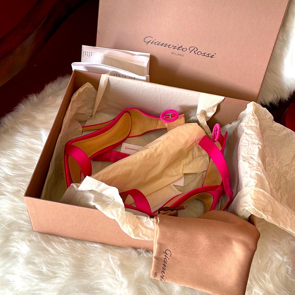 Gianvito Rossi Hot Pink Satin Strappy Sandals